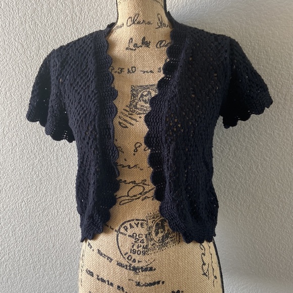 Style & Co. Sweaters - Style & Co Black Crochet Short Sleeve Sweater